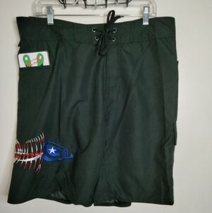 Tormenter Ocean (Size 36) Black Swim Fishbone Embroidered Board Shorts (NEW-NWT)